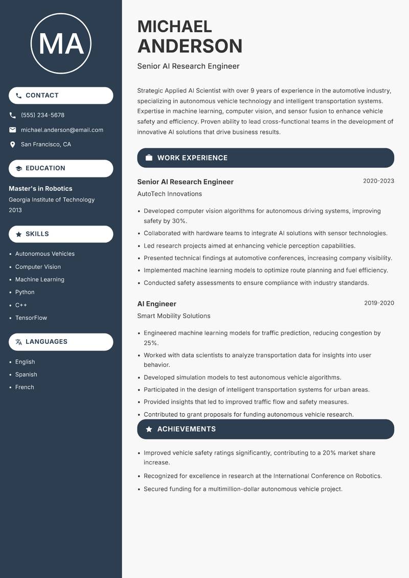 Applied AI Scientist resume template — Compact