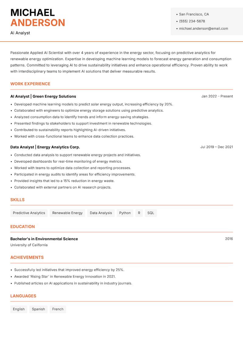 Applied AI Scientist resume template — Modern Professional