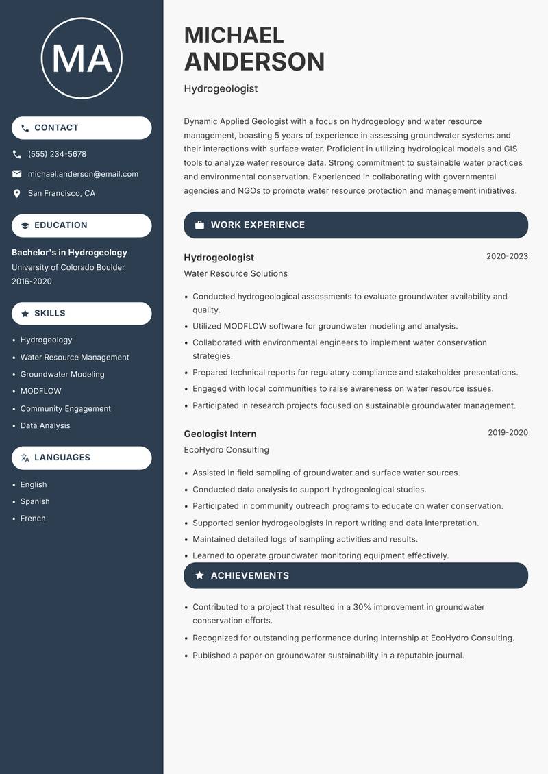 Applied Geologist resume template — Compact