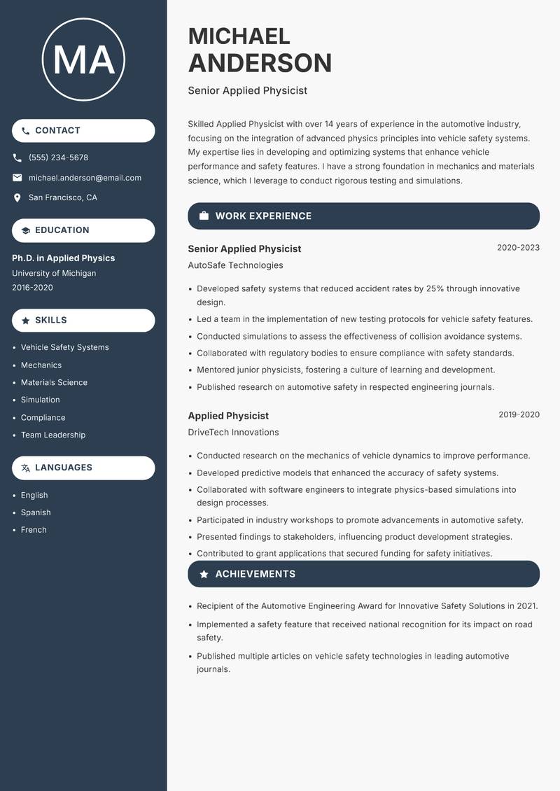 Applied Physicist resume template — Compact