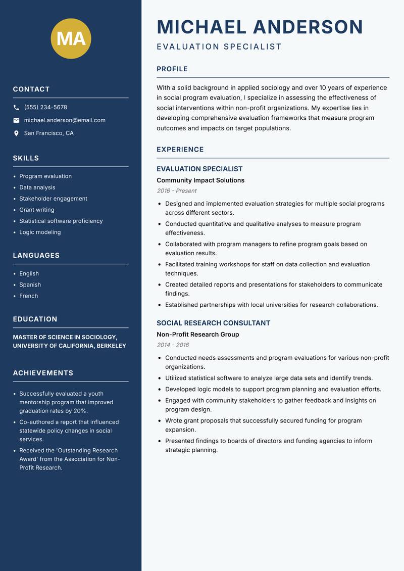 Applied Sociologist resume template — Classic Clean
