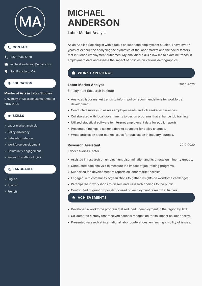 Applied Sociologist resume template — Compact
