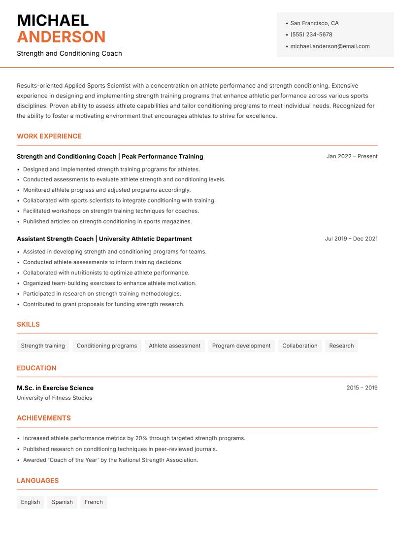 Applied Sports Scientist resume template — Modern Professional