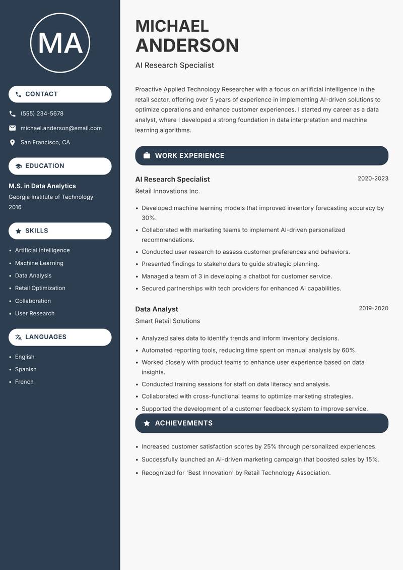 Applied Technology Researcher resume template — Compact