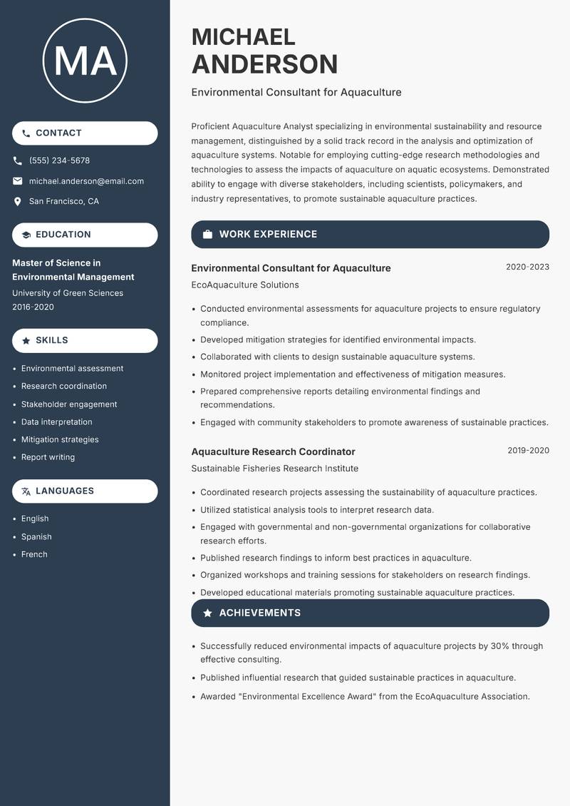 Aquaculture Analyst resume template — Compact