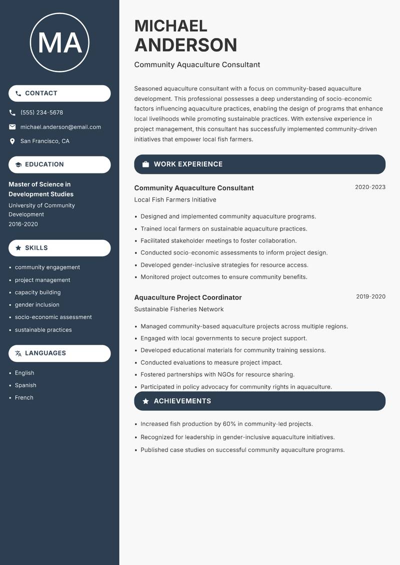 Aquaculture Consultant resume template — Compact