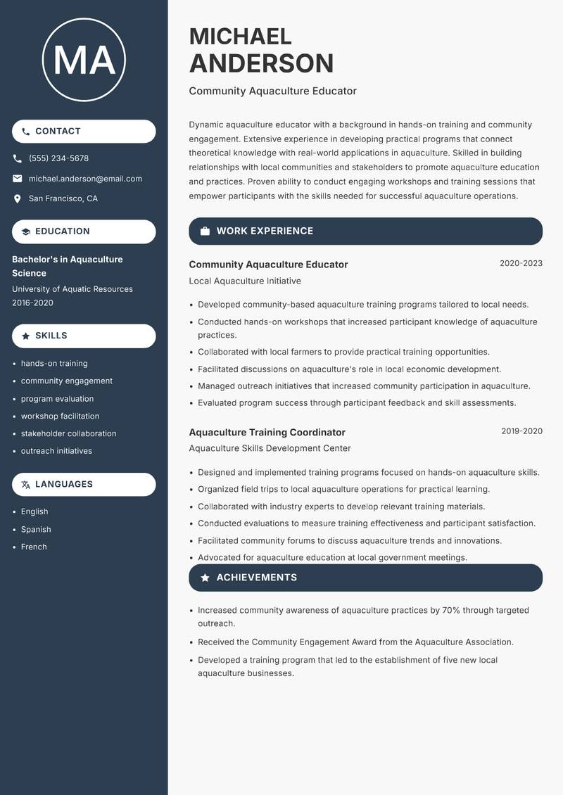 Aquaculture Educator resume template — Compact