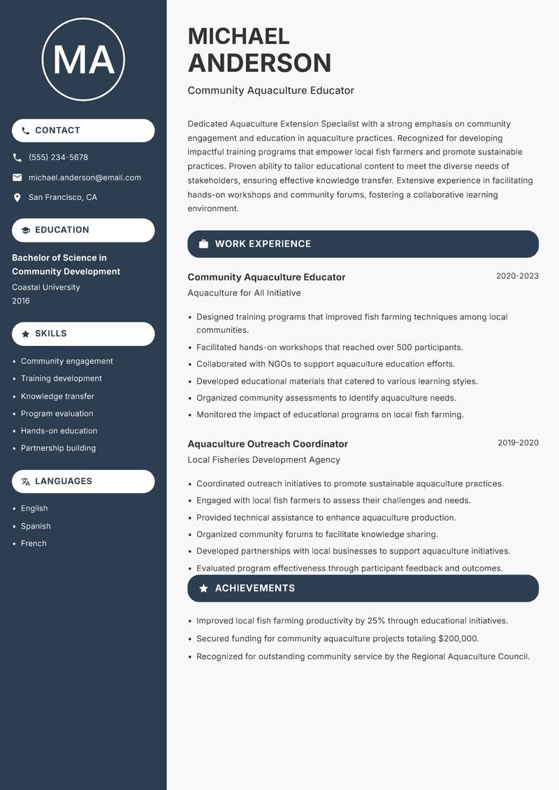 Aquaculture Extension Specialist resume template — Compact