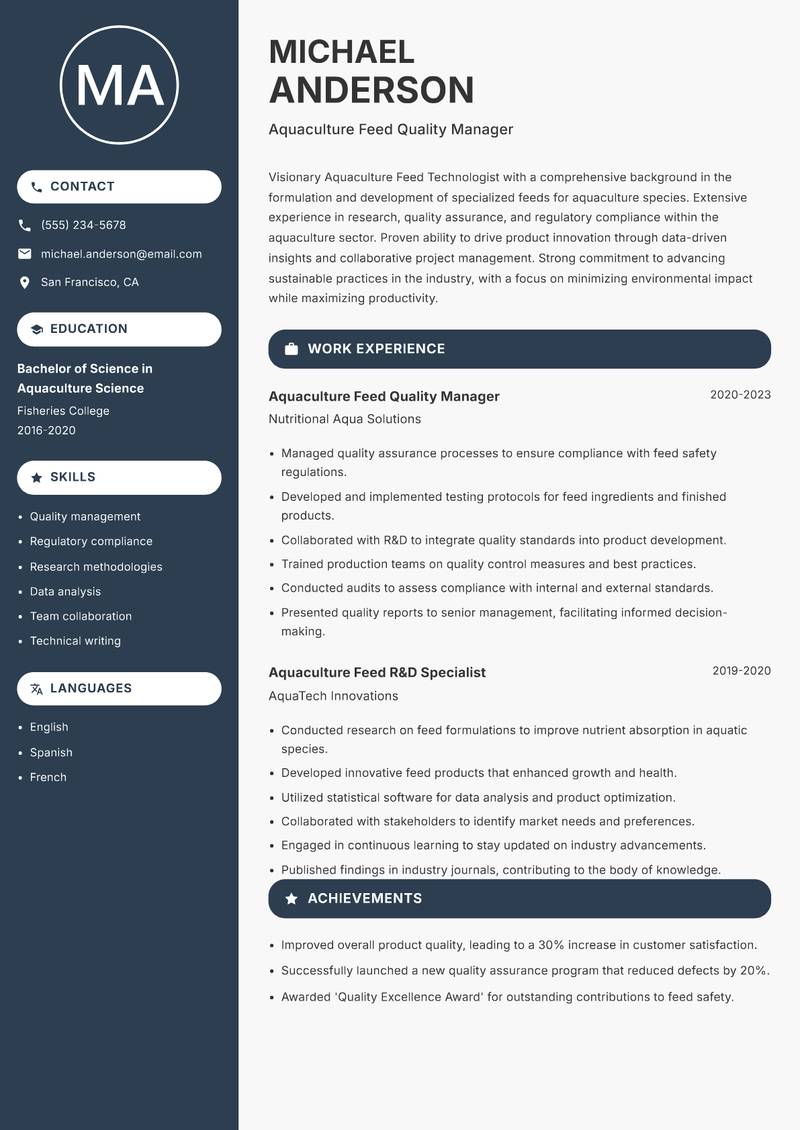 Aquaculture Feed Technologist resume template — Compact