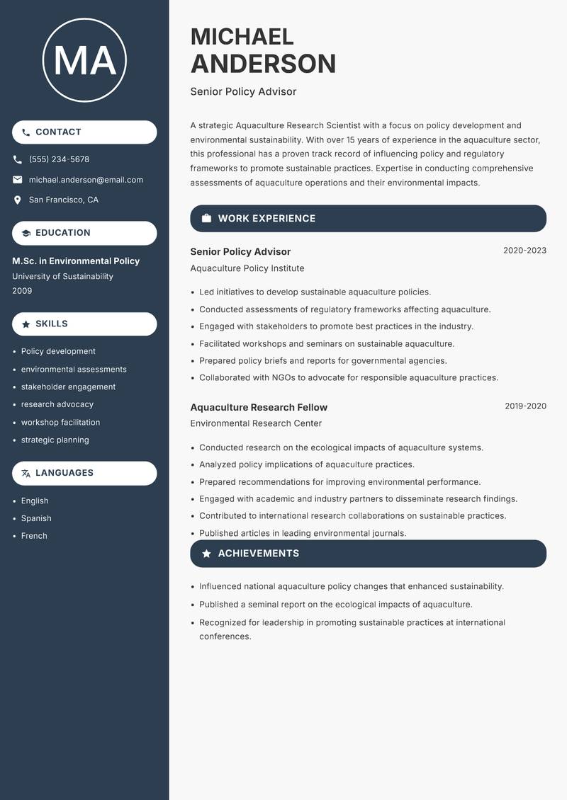 Aquaculture Research Scientist resume template — Compact