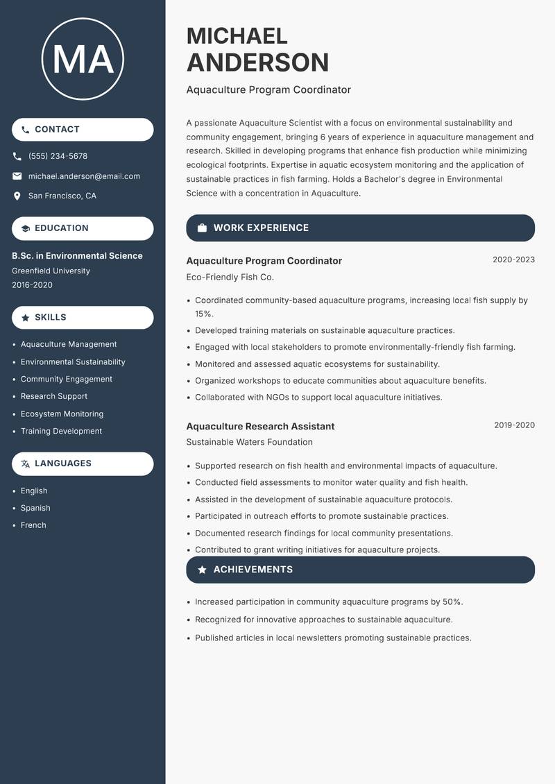 Aquaculture Scientist resume template — Compact