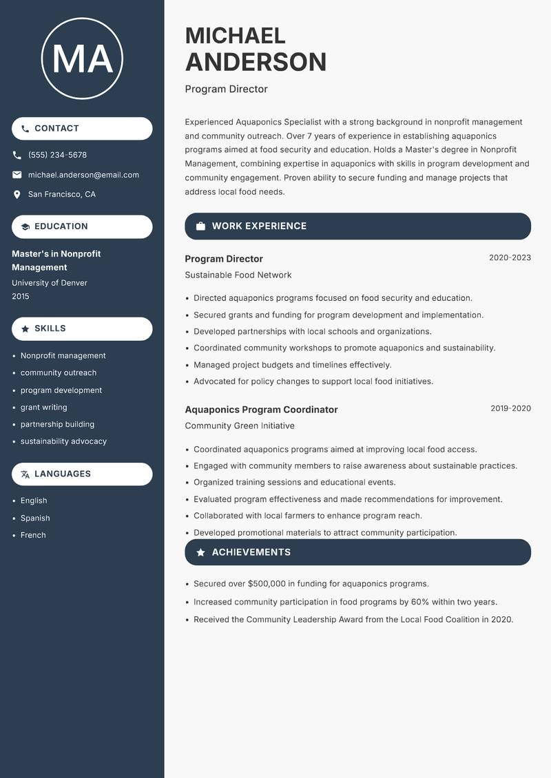 Aquaponics Specialist resume template — Compact