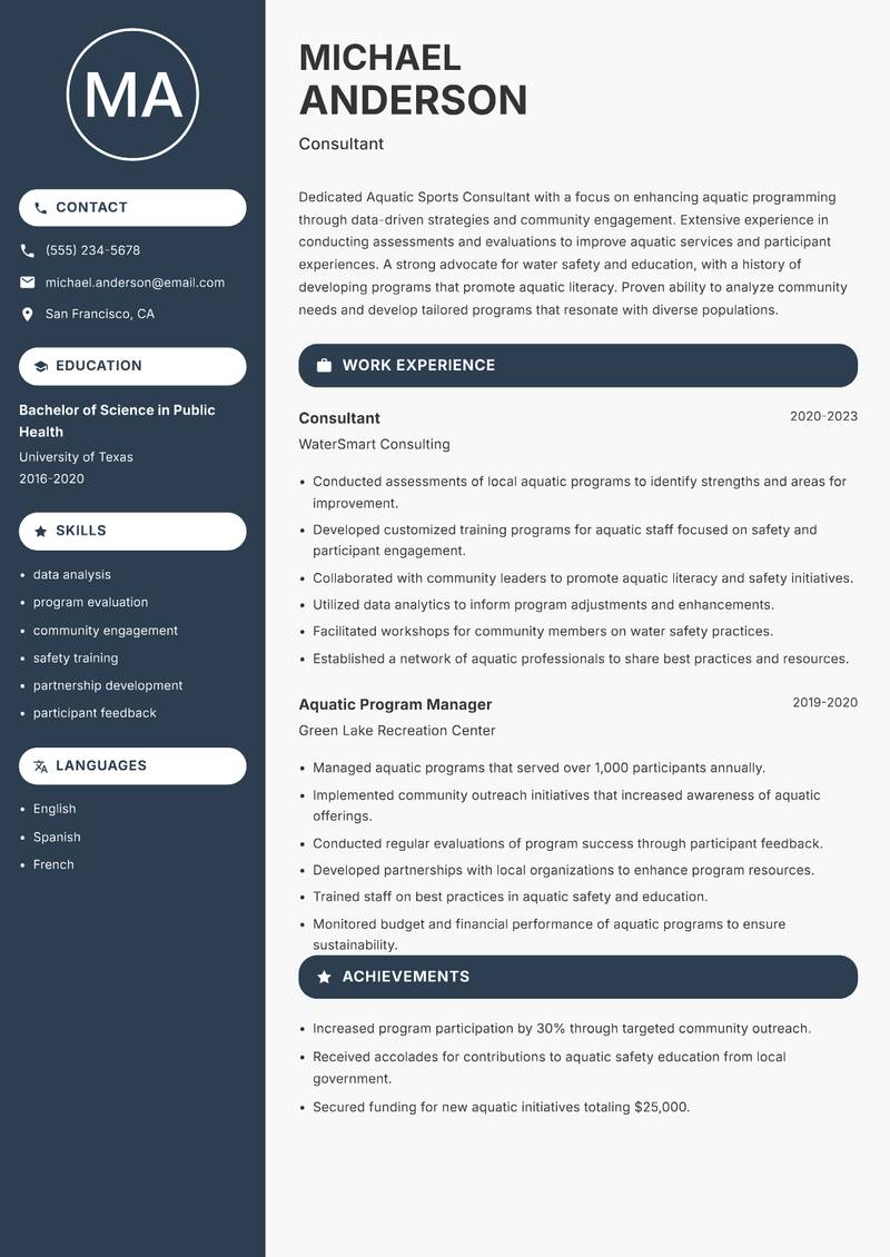 Aquatic Sports Consultant resume template — Compact
