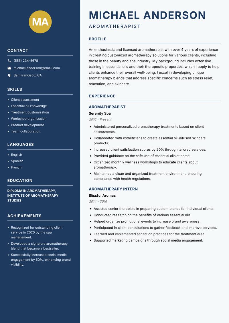 Aromatherapist resume template — Classic Clean