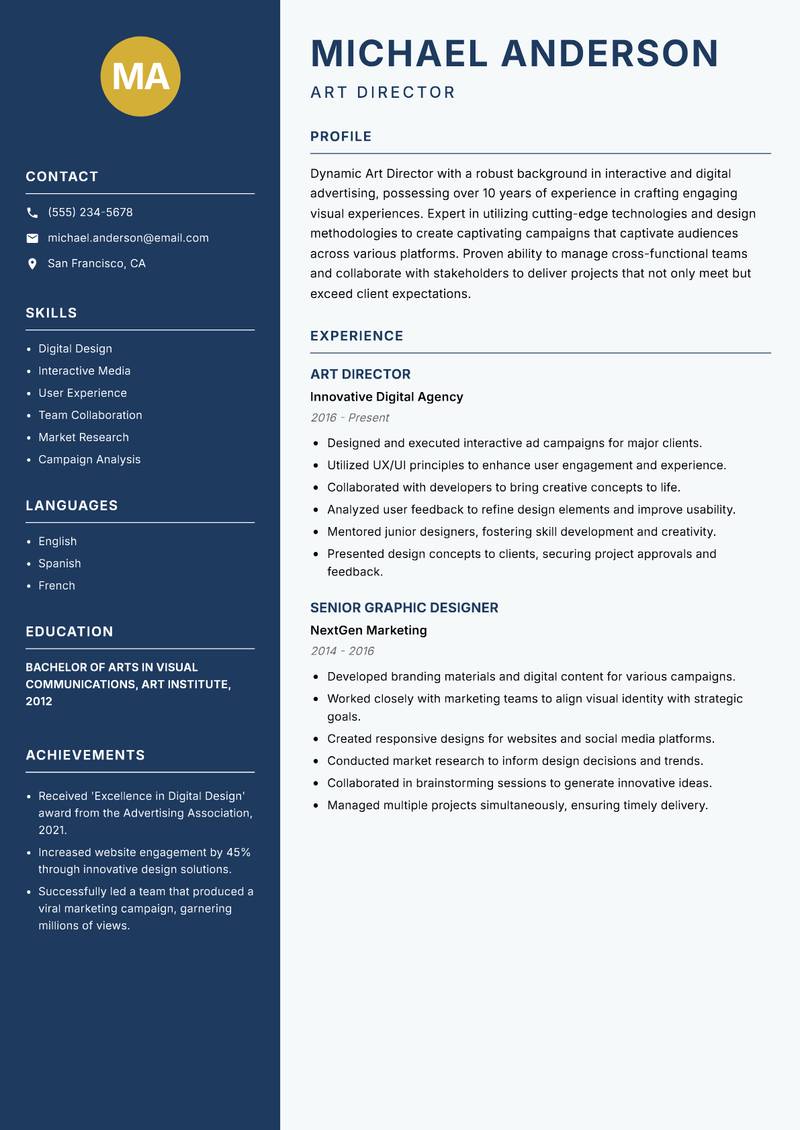 Art Director Advertising resume template — Classic Clean