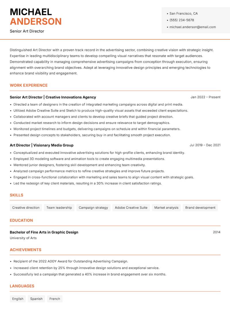 Art Director Advertising resume template — Modern Professional