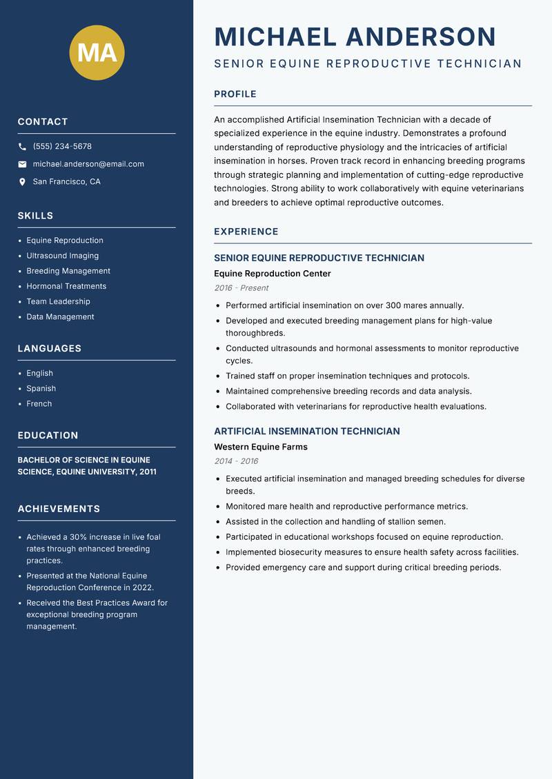 Artificial Insemination Technician resume template — Classic Clean