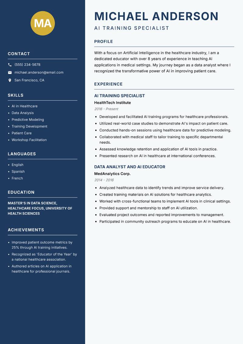 Artificial Intelligence Educator resume template — Classic Clean