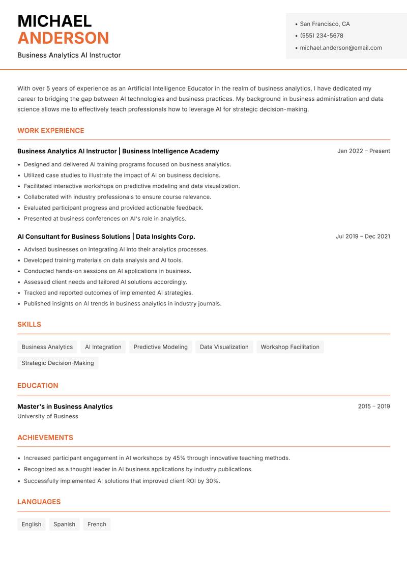Artificial Intelligence Educator resume template — Modern Professional