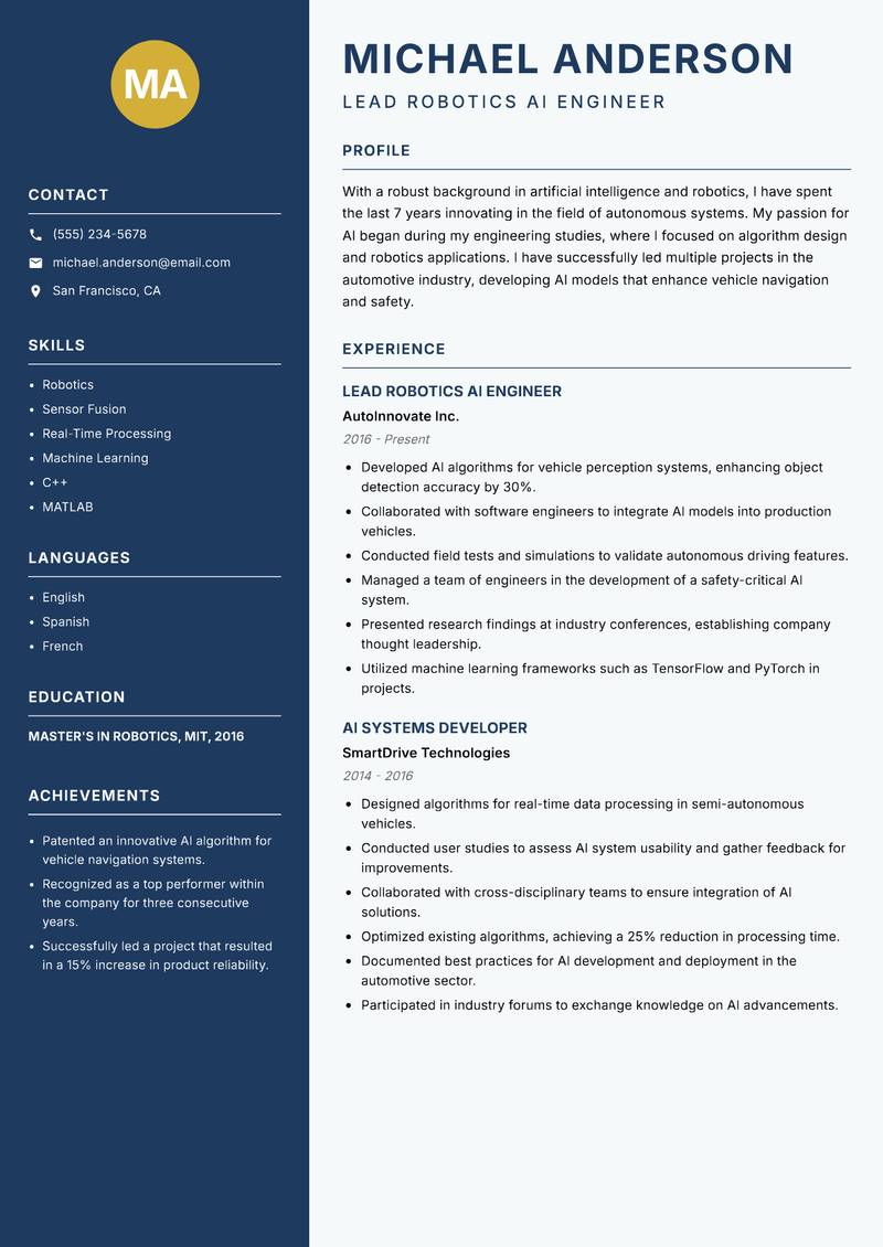 Artificial Intelligence Researcher resume template — Classic Clean