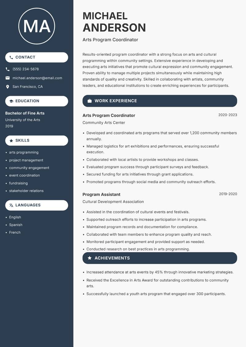 Ashram Program Coordinator resume template — Compact