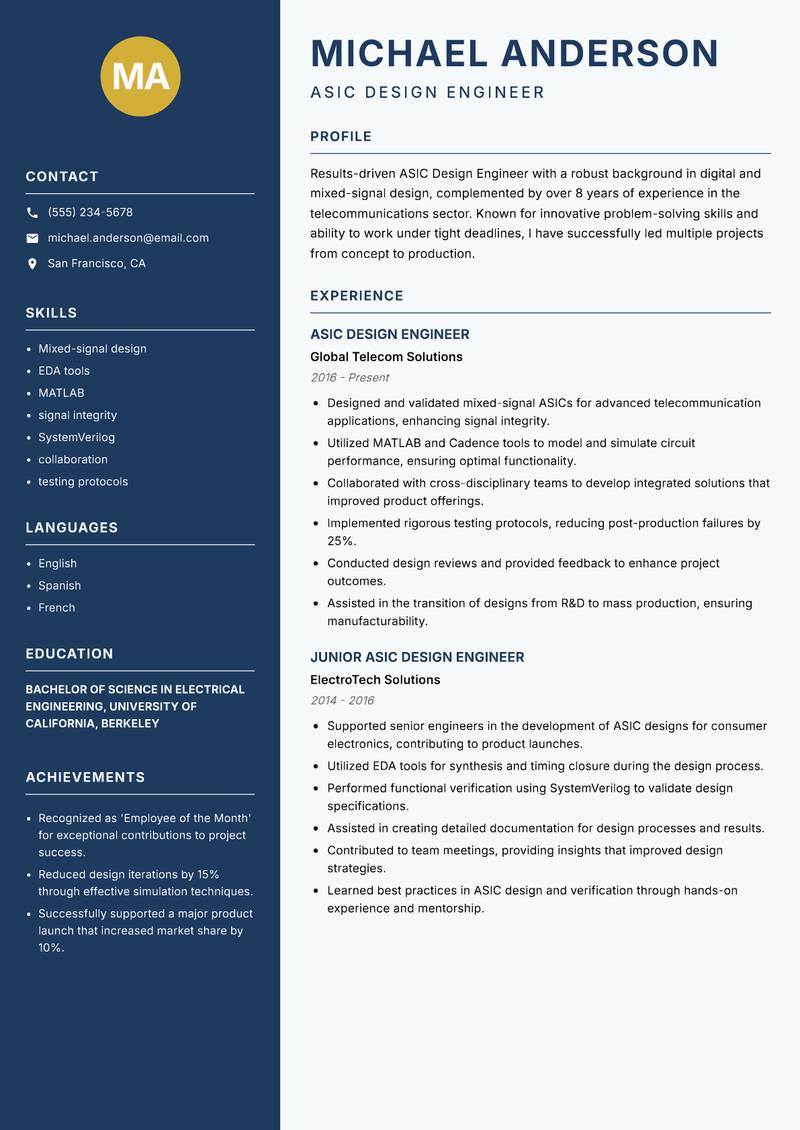 ASIC Design Engineer resume template — Classic Clean