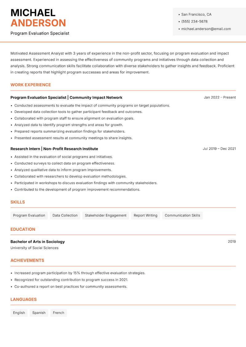 Assessment Analyst resume template — Modern Professional