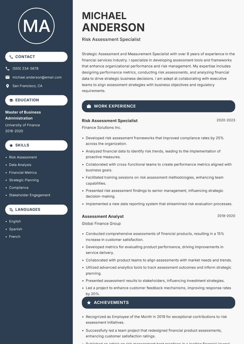 Assessment and Measurement Specialist resume template — Compact