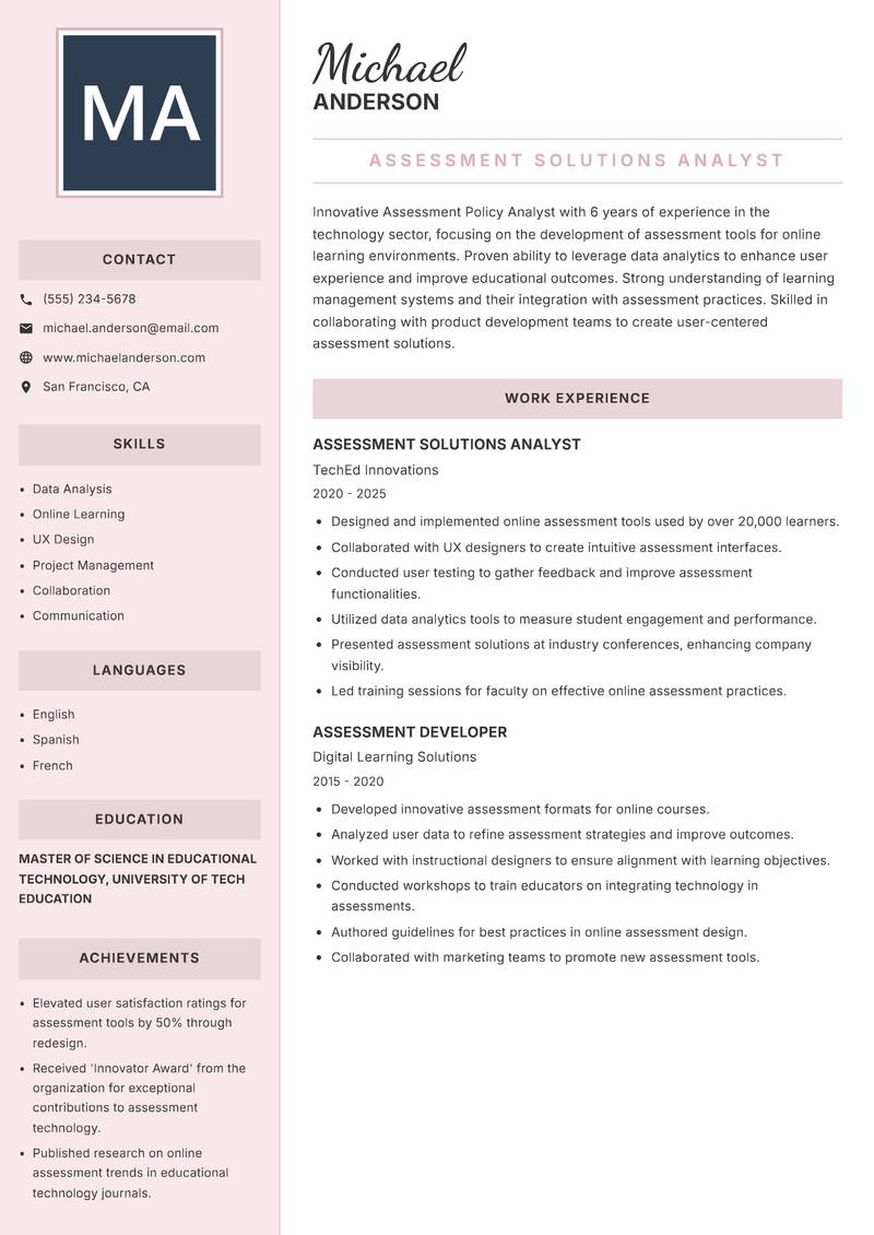 Assessment Policy Analyst resume template — Executive