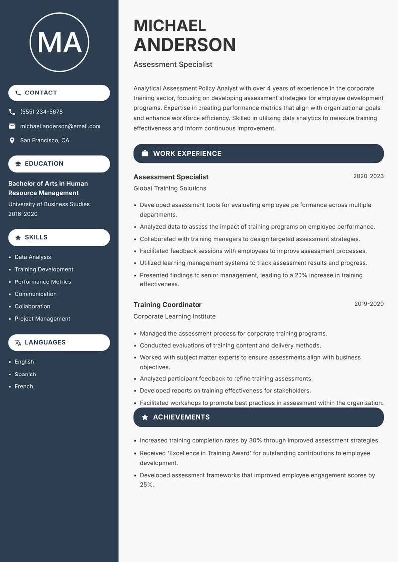 Assessment Policy Analyst resume template — Compact