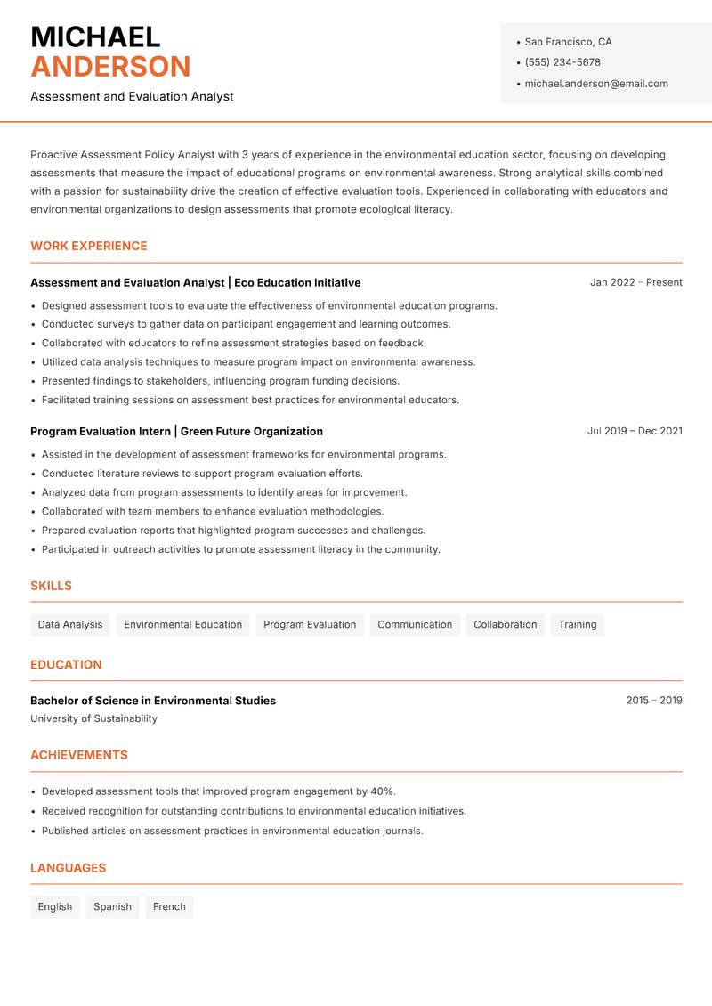 Assessment Policy Analyst resume template — Modern Professional