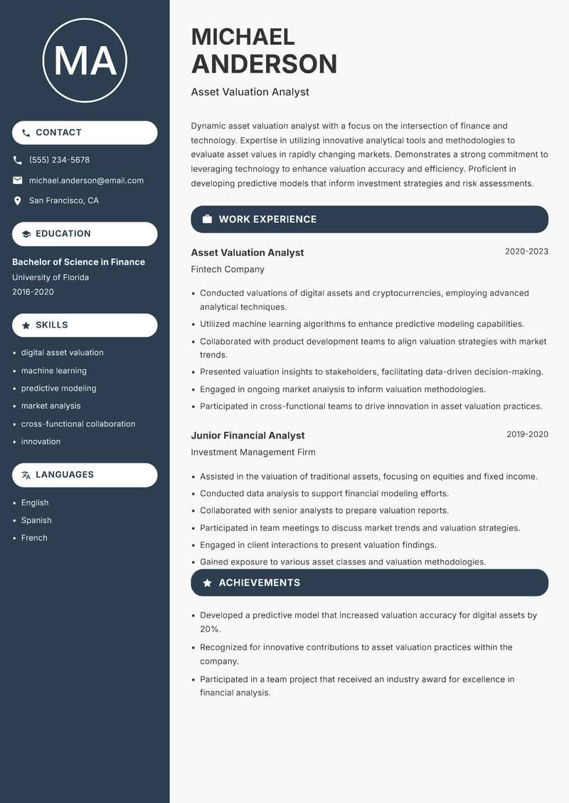 Asset Valuation Analyst resume template — Compact