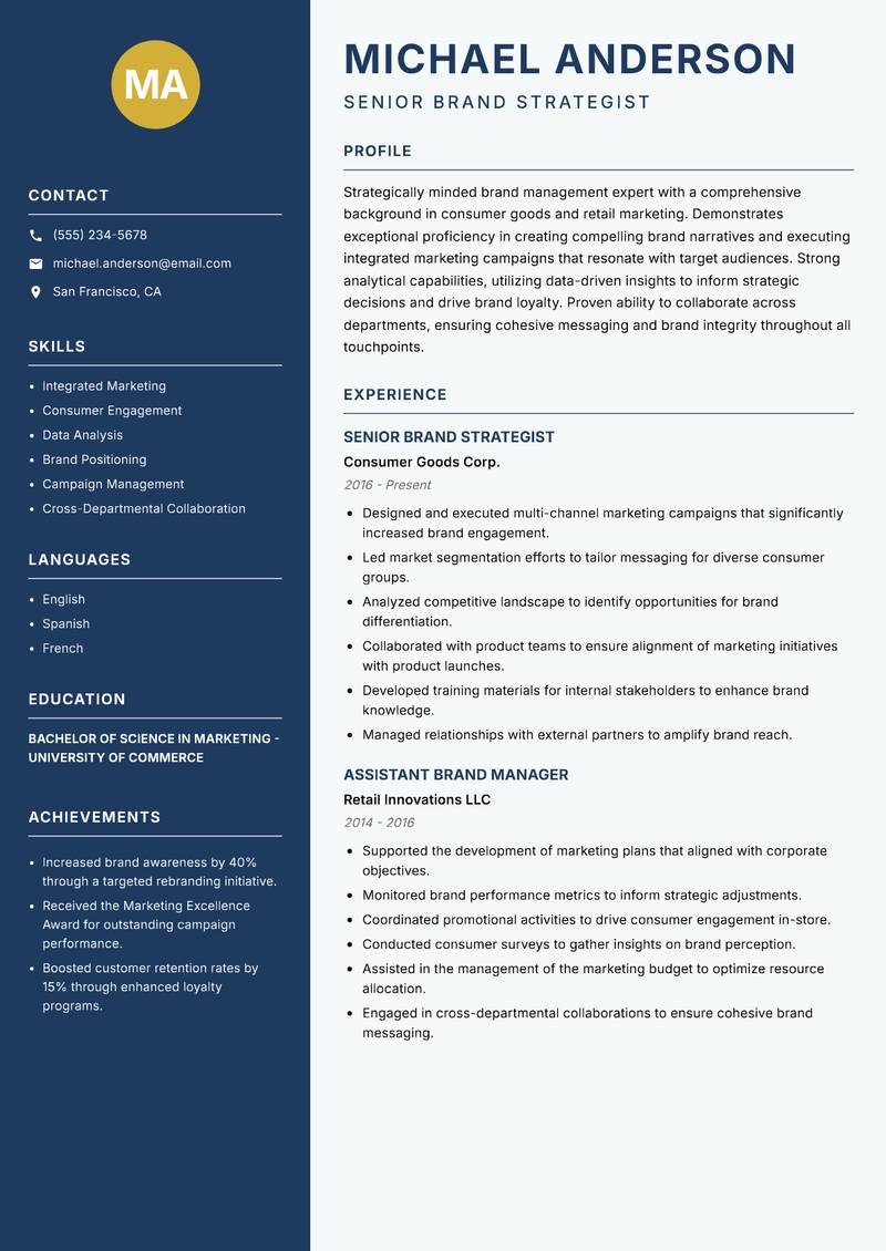Assistant Brand Manager resume template — Classic Clean