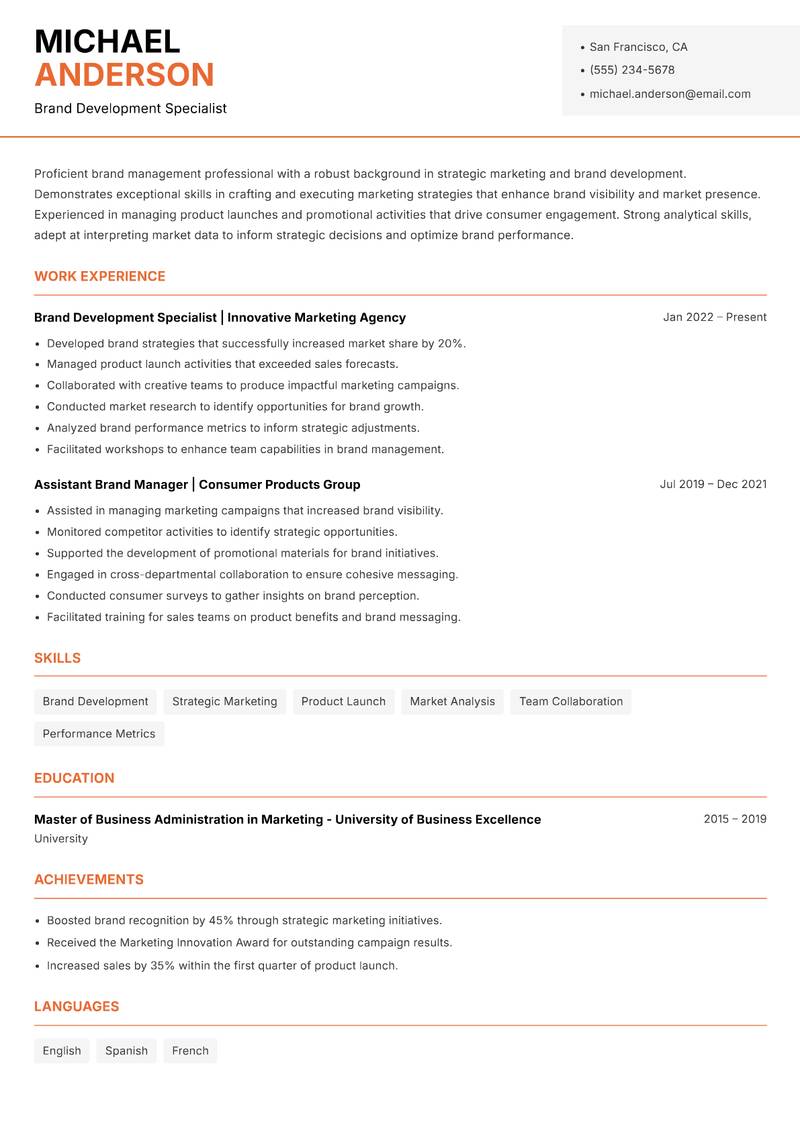 Assistant Brand Manager resume template — Modern Professional