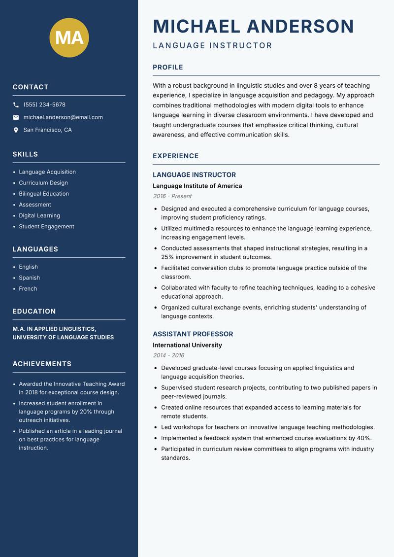 Assistant Professor resume template — Classic Clean