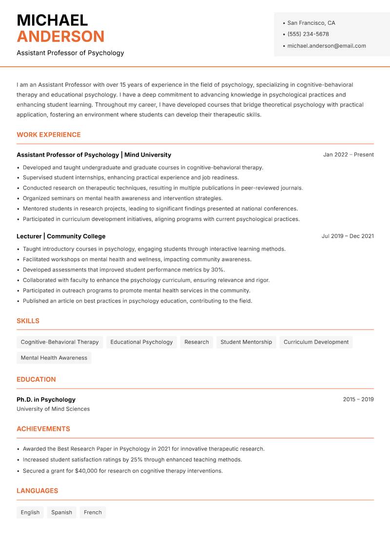 Assistant Professor resume template — Modern Professional