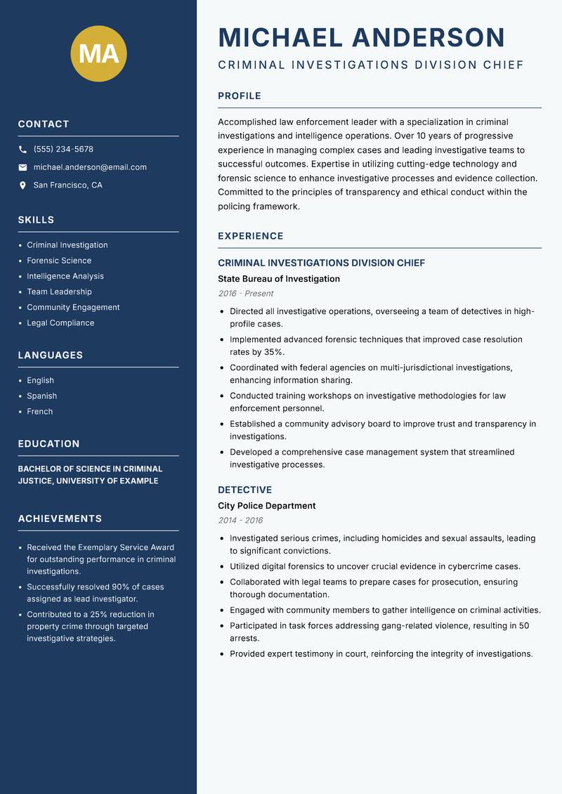 Assistant Superintendent of Police resume template — Classic Clean