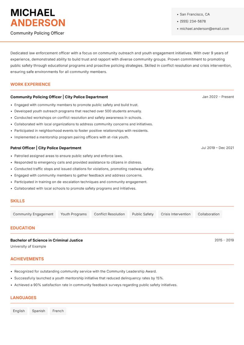 Assistant Superintendent of Police resume template — Modern Professional