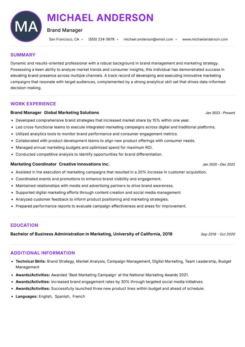 Associate Brand Manager resume example — ATS-friendly template