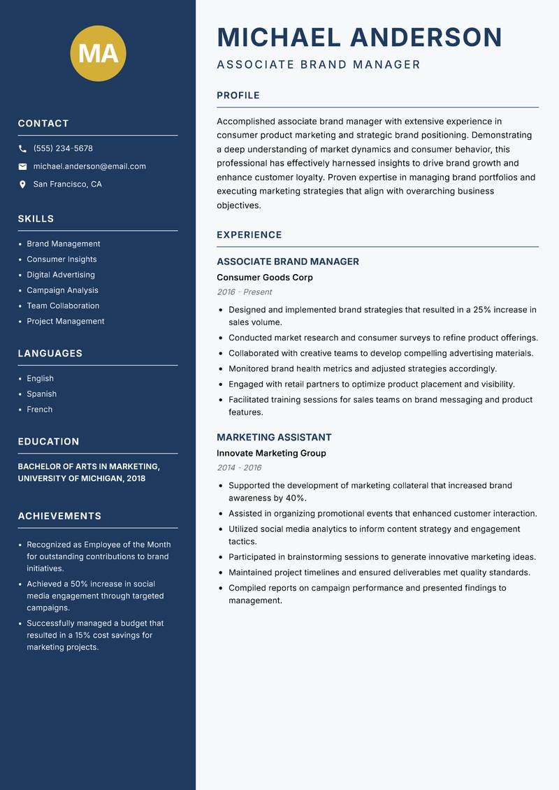 Associate Brand Manager resume template — Classic Clean