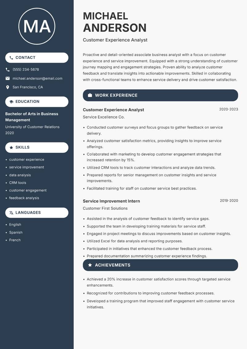 Associate Business Analyst resume template — Compact