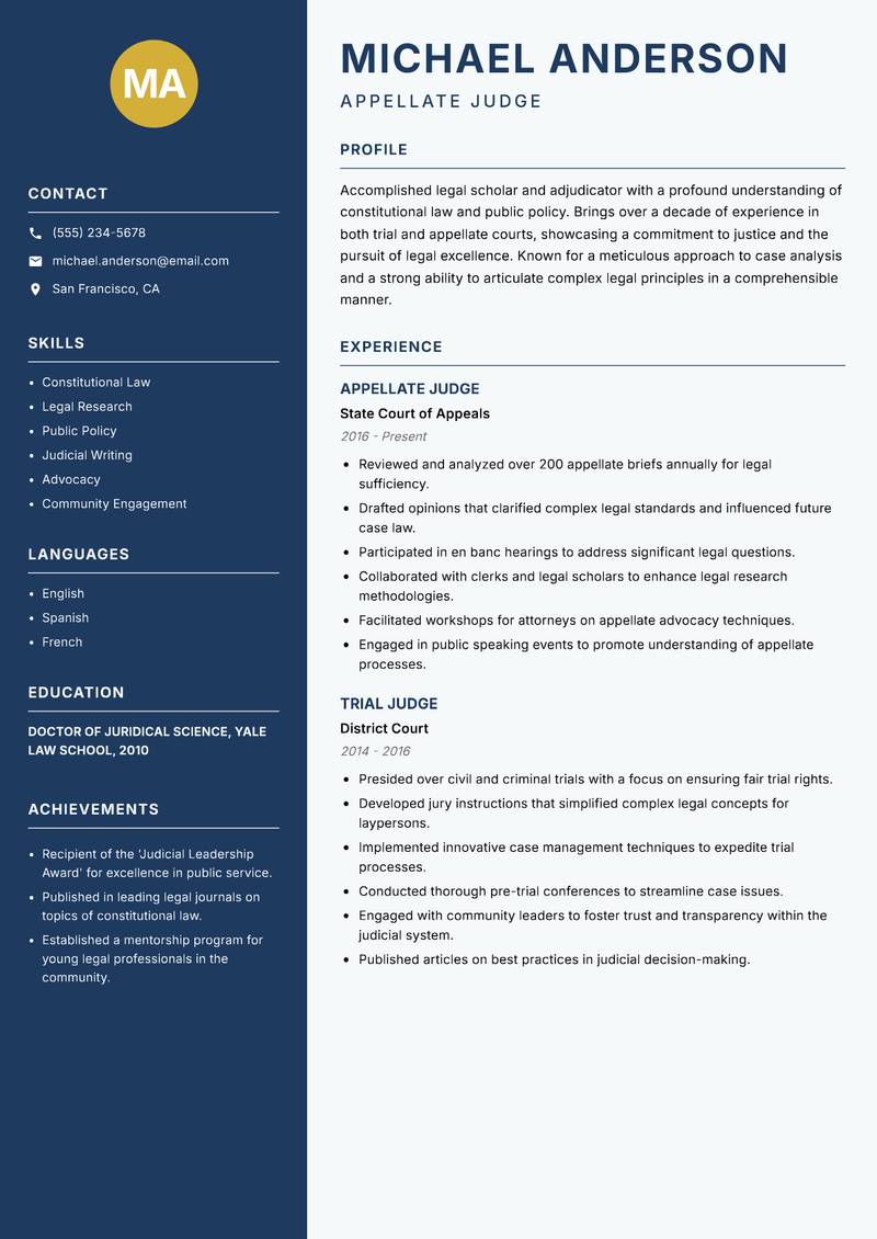 Associate Judge resume template — Classic Clean