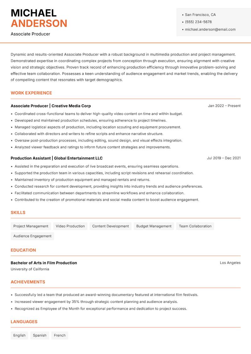 Associate Producer resume template — Modern Professional