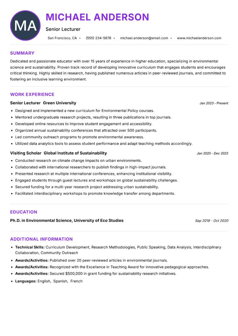 Associate Professor resume example — ATS-friendly template