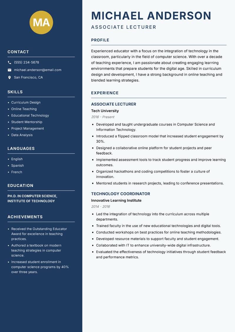 Associate Professor resume template — Classic Clean