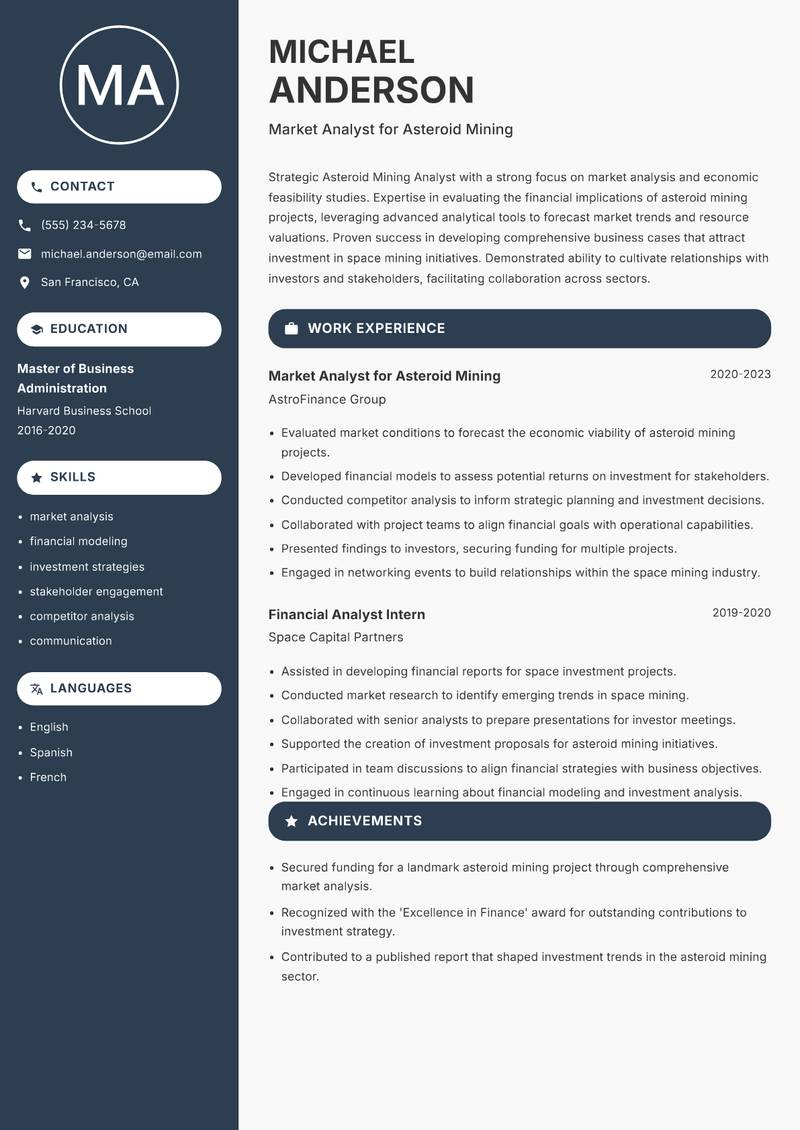 Asteroid Mining Analyst resume template — Compact