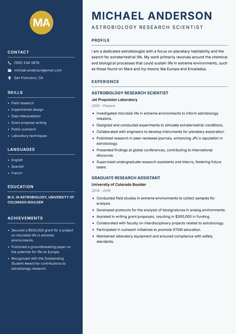 Astrobiologist resume template — Classic Clean