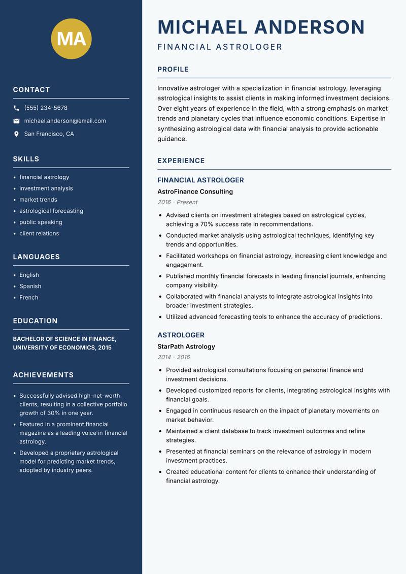 Astrologer resume template — Classic Clean