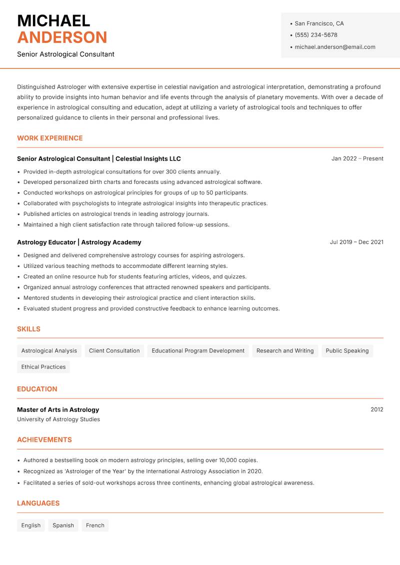Astrologer resume template — Modern Professional