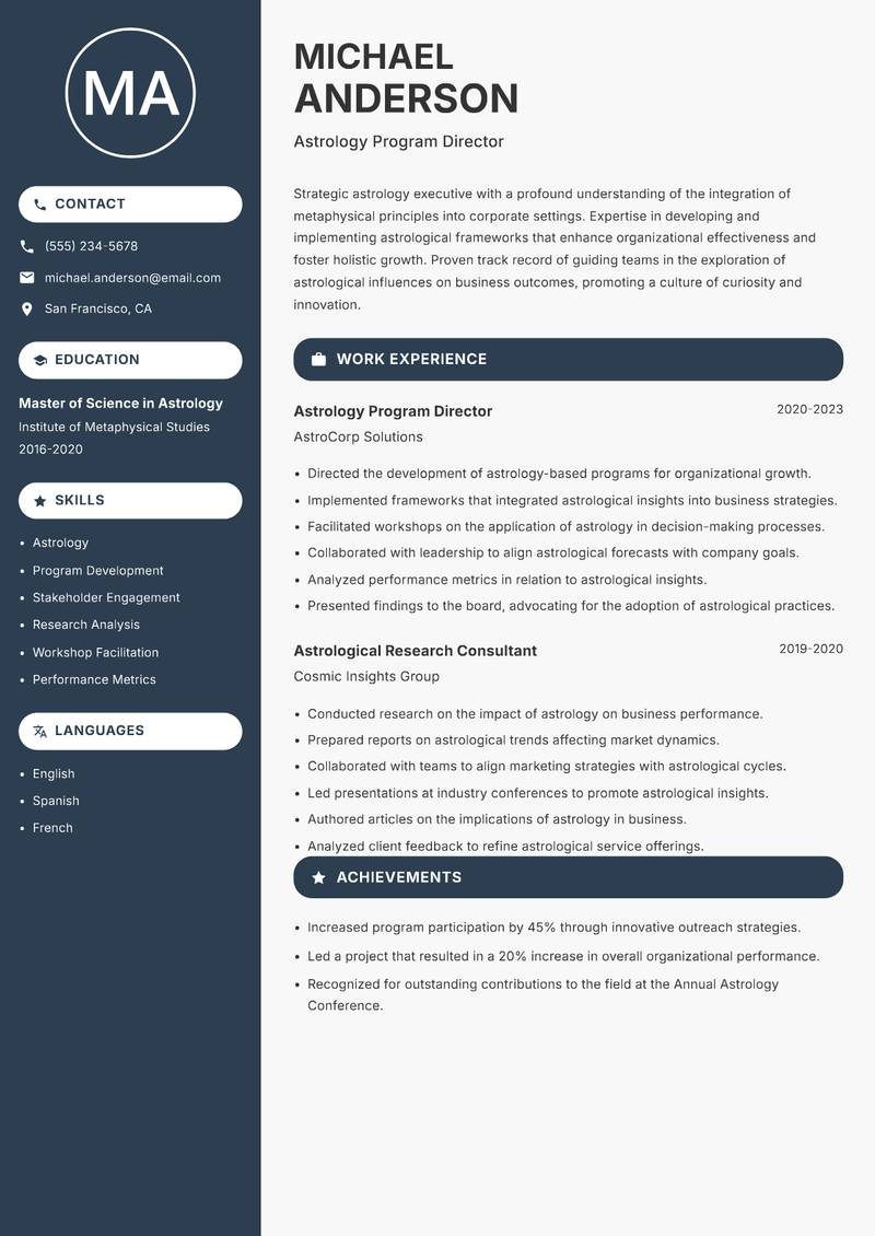 Astrology and Occult Executive resume template — Compact
